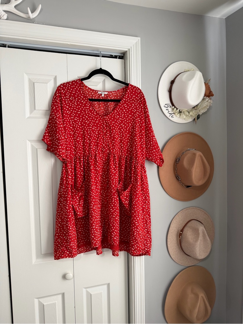 Red Polka Dot Tiered Tunic Babydoll Style Dress
